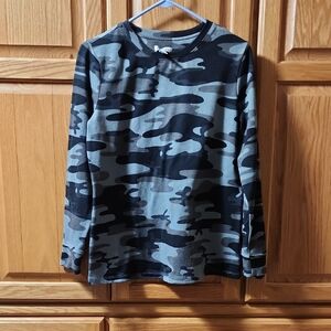 Denim&Co Black and Gray Camouflage Long Sleeve Top